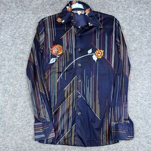 Vintage Logistix Mens Shirt Blue Floral Geometric